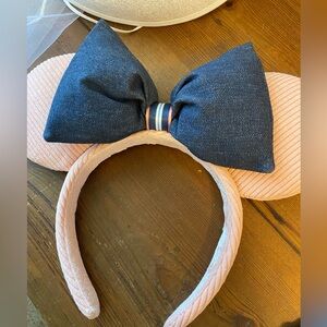Pink corduroy and denim bow ears